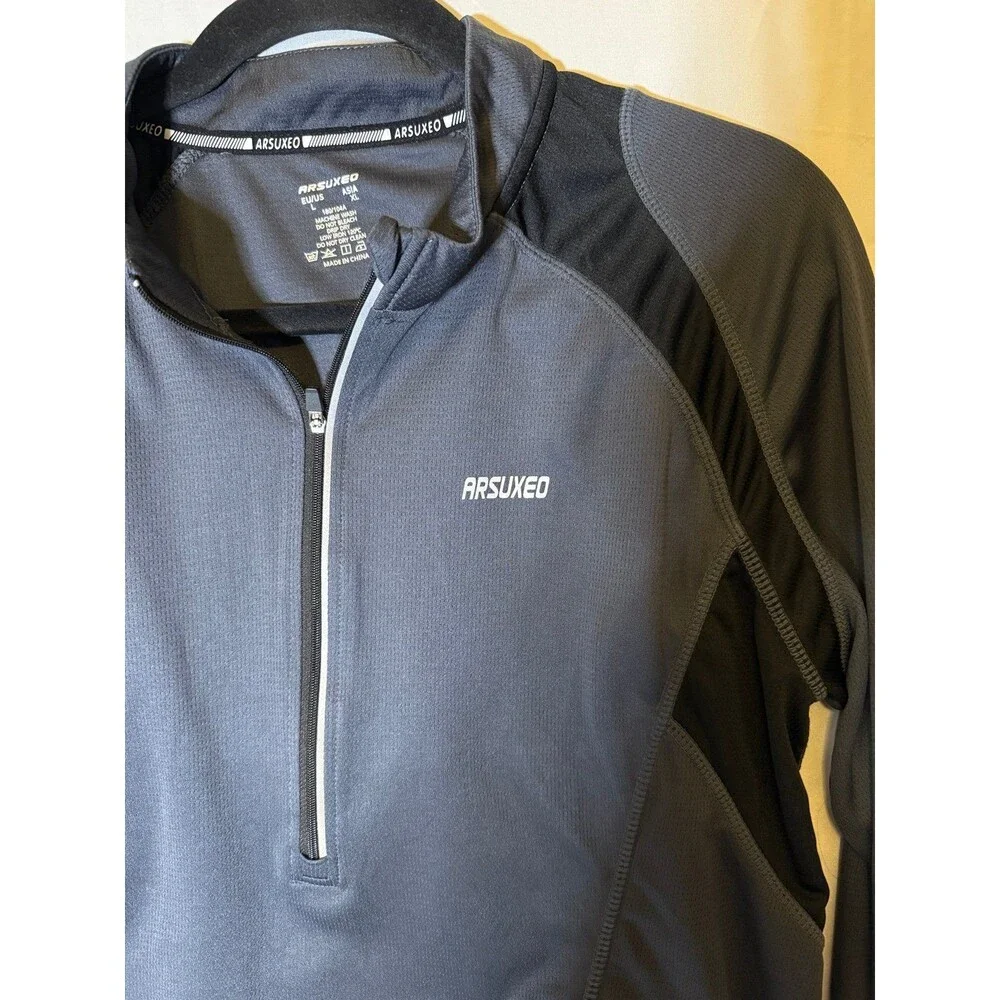 Arsuxeo Pullover Cycling Top Long Sleeve 1/2 Zip‎ Grey Men's Size Large